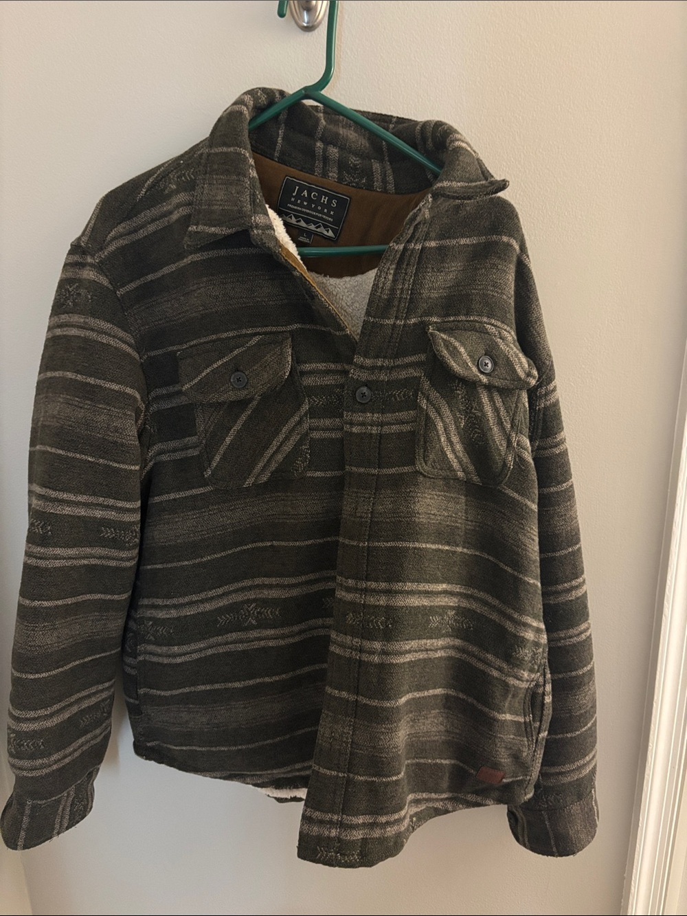 Jachs  Olive Striped Sherpa-Lined Jacket